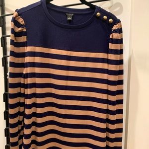 Ann Taylor Stripe Top with Button Shoulder Detail